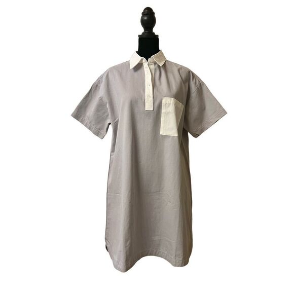 NWT Crescent Gray Contrasting Pocket Front Shirt Mini Dress Size Small - Picture 4 of 12